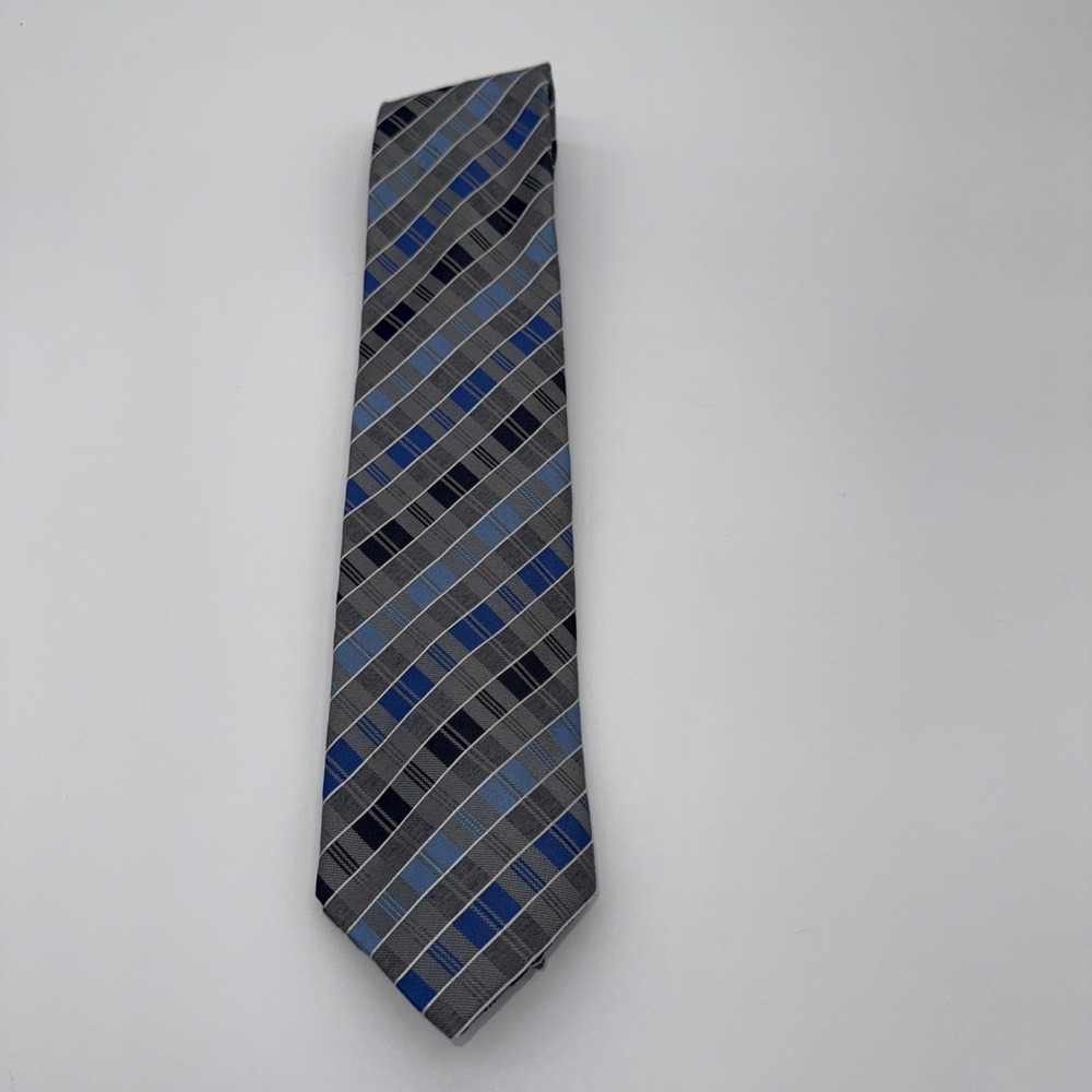 Geoffrey Beene Extra Long Men's Tie Blue Gray & Black Striped 62"